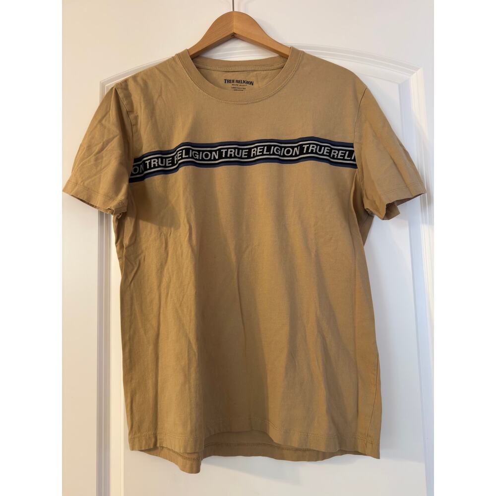 True Religion Men's Contrast Tape Logo Chest Stripe T-Shirt Large